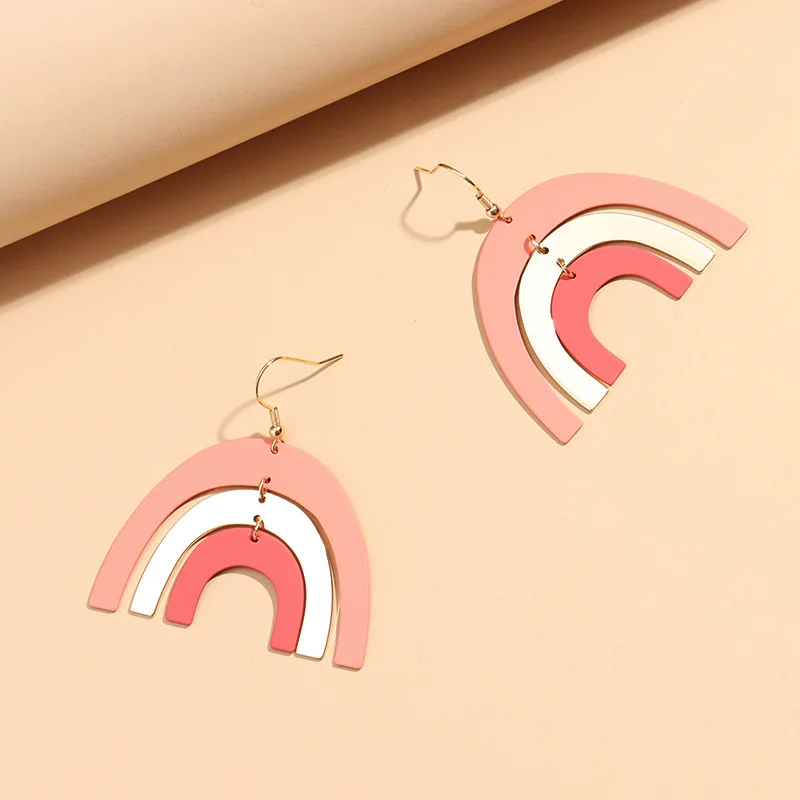 Fashion Jewelry Matte Rubber Coating Rainbow Shape Drop Statement Earrings for Women