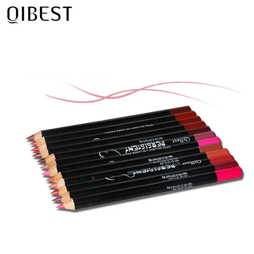 QIBEST 12 ألوان الشفاه بطانة ماكياج الشفاه طويلة الأمد ماتي Lipliner قلم رصاص مقاوم للماء ترطيب أحمر الشفاه كونتور مستحضرات التجميل TSLM2