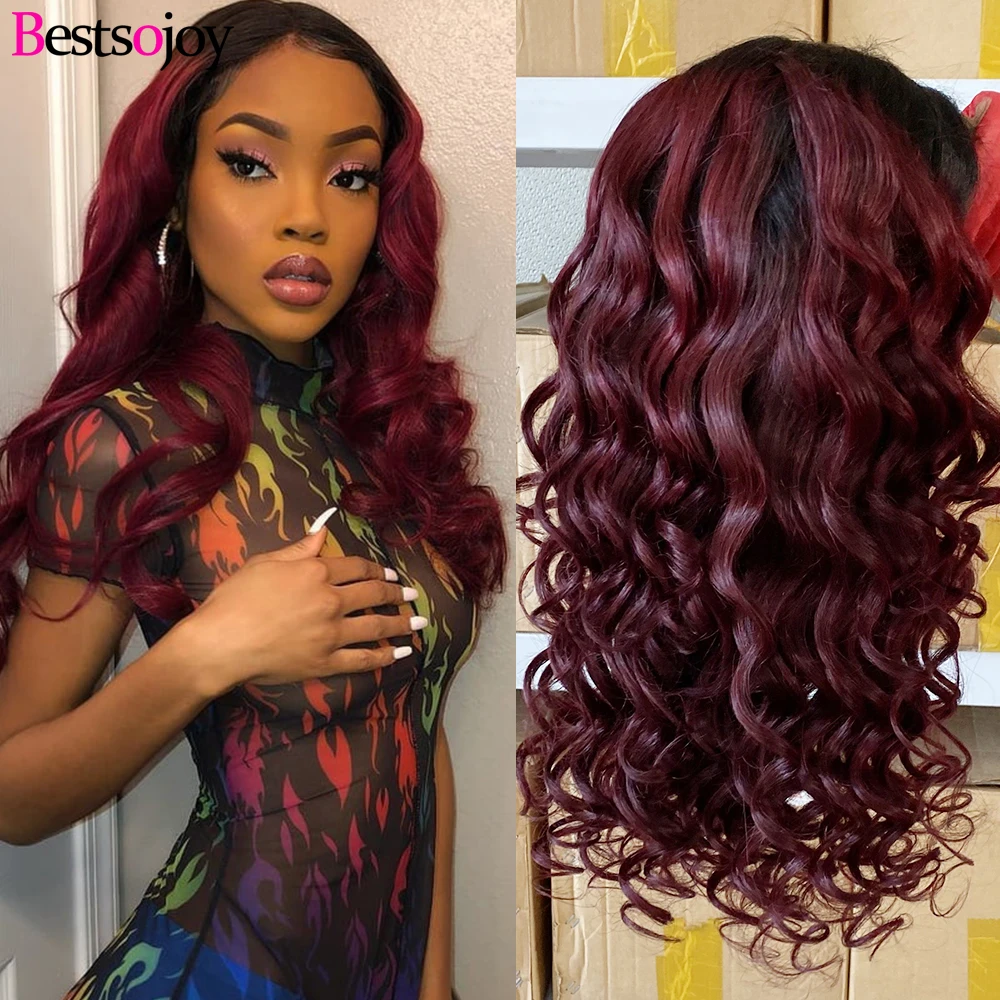 

99J Burgundy Loose Wave Lace Front Wigs For Women Human Hair Brazilian Pre Plucked Red Wine Lace Front Wig Remy Hair 180%