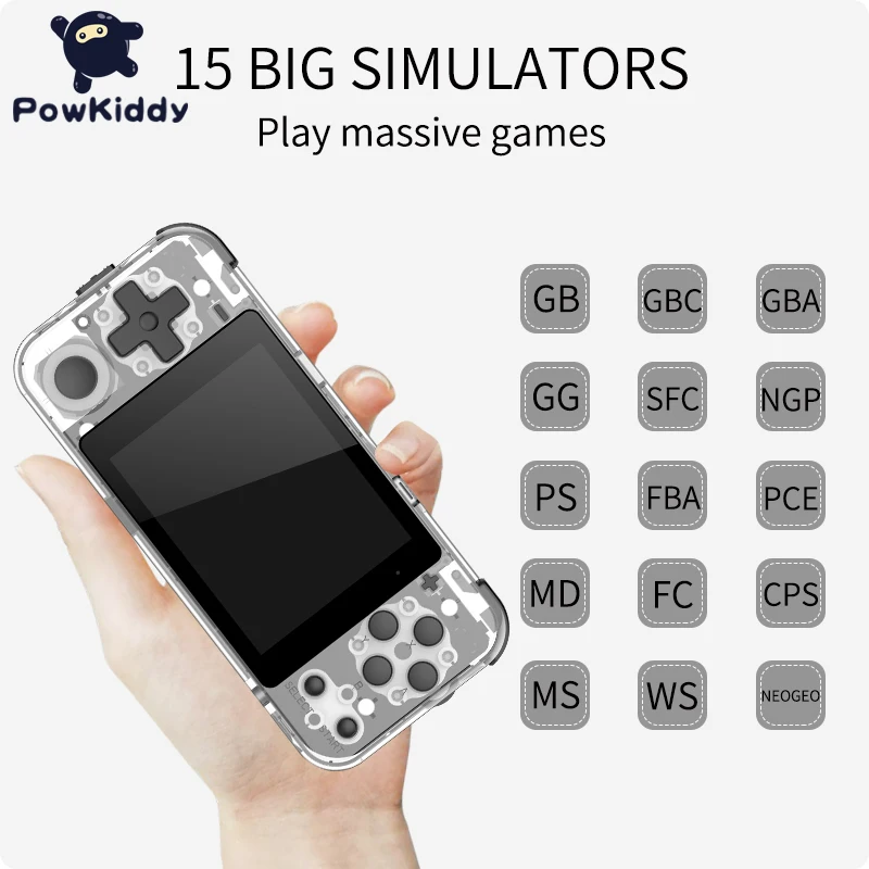 POWKIDDY Q90 3-Inch IPS Screen Handheld Console Dual Open System Game Console 16 Simulators Retro PS1 Kids Gift 3D New Games