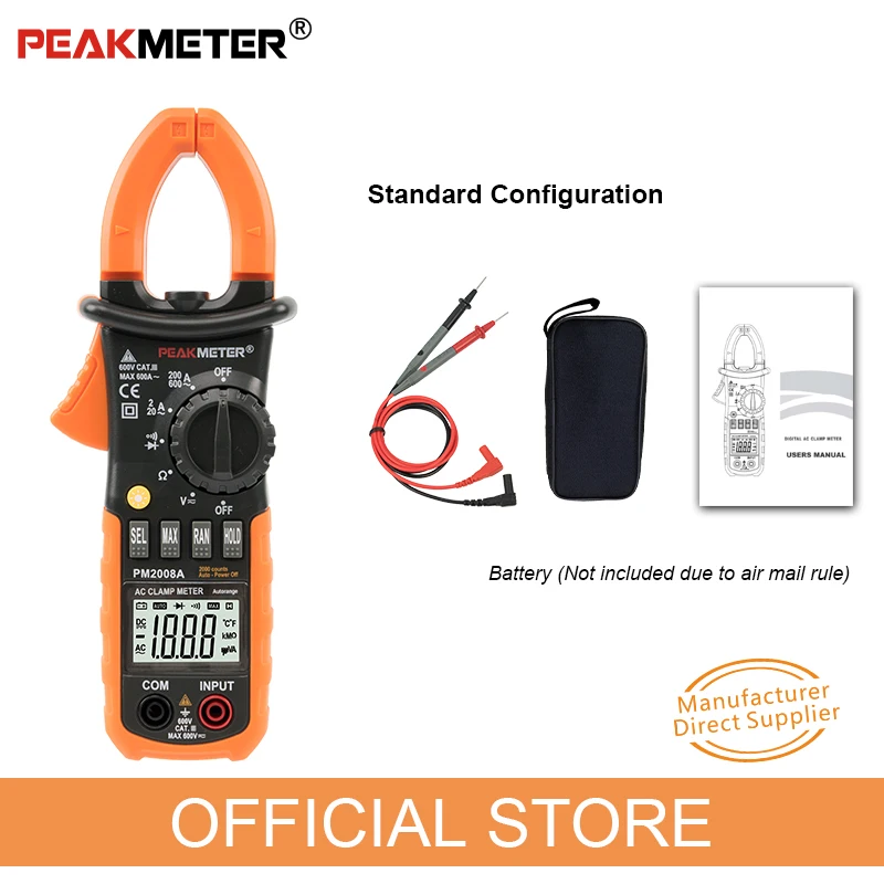 Digital Clamp Meter Multimeter Auto Range Amperemeter Voltmeter Ohmmeter  LCD Backlight Current Voltage Tester PEAKMETER PM2008A