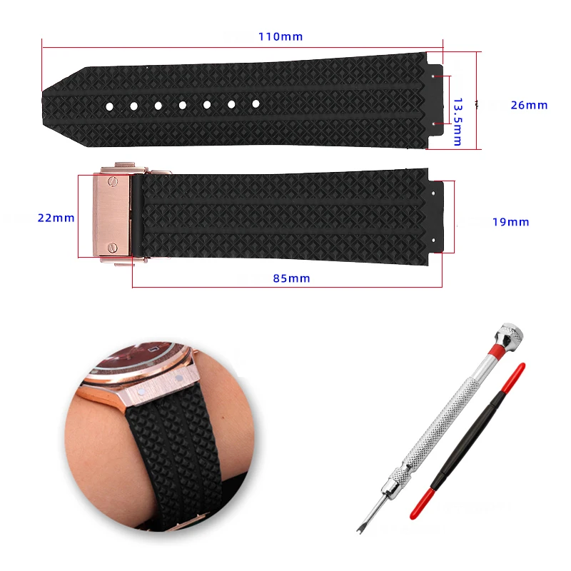 Rubber Watchband For HUBLOT BIG BANG Silicone 25*19mm Waterproof Men Strap With Butterfly Buckle Tool Watch Accessories Bracelet