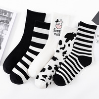 Striped socks funny cow print white cartoon calcetines cozy harajuku skarpetki damskie cute animal chaussettes kawaii happy sock