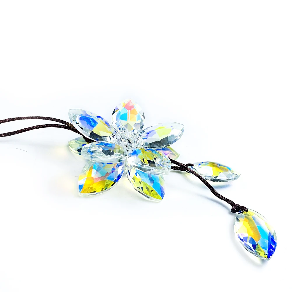 Car Hanging Ornament Rearview Mirror Hanging Ornaments Crystal 3D Flower Car Pendant Lucky Auto Interior Decoration Accessories