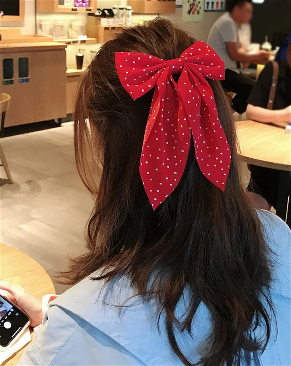 Sweet Chiffon Polka Dot Hairpins Girls Cute Barrette Big Bow Hair Clip Hairgrip Headwear Headdress Women Hair Accessories