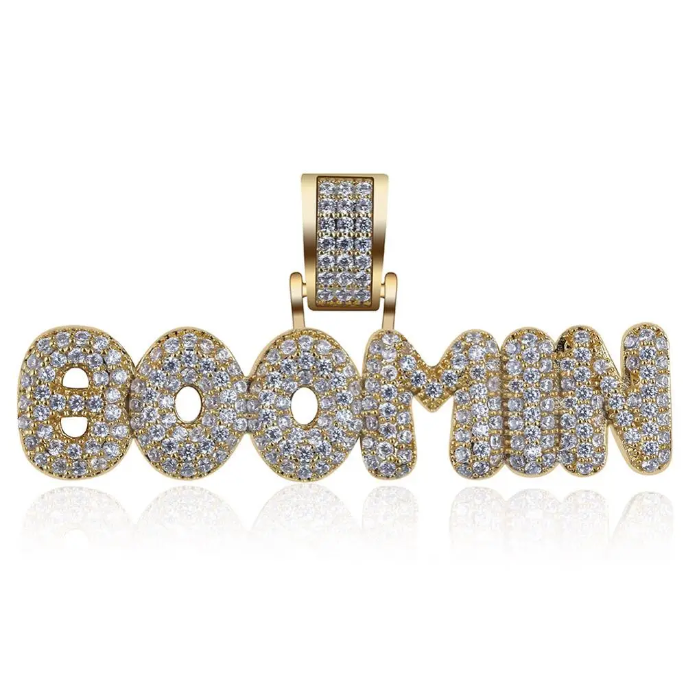 

Hip Hop AAA CZ Zircon Paved Iced Out Bling BOOMIN Letter Pendants Necklace for Men Rapper Jewelry Gold Silver Color