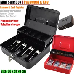 Mini Metal Safe Box, Key Lock, Caixa registadora, Caixa registadora, Jóias, Armazenamento de cartão bancário, Caixa registadora, Loja, Dinheiro, Moeda, Caixa, 2-Layer, 30x24cm