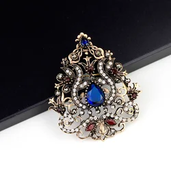 Sunspicems Ethnic Arabesque Flower Brooch Turkish Jewelry for Women Retro Gold Color Water Drop Resin Rhinestone Scarf Pins