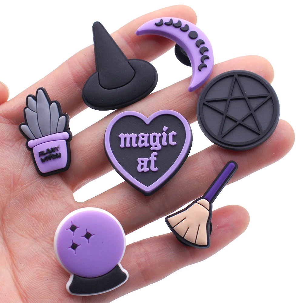 New 1pcs Witch Series PVC Shoe Charms Funny DIY garden Shoe Aceessories Fit clogs Buckle decorations kids Gifts jibz