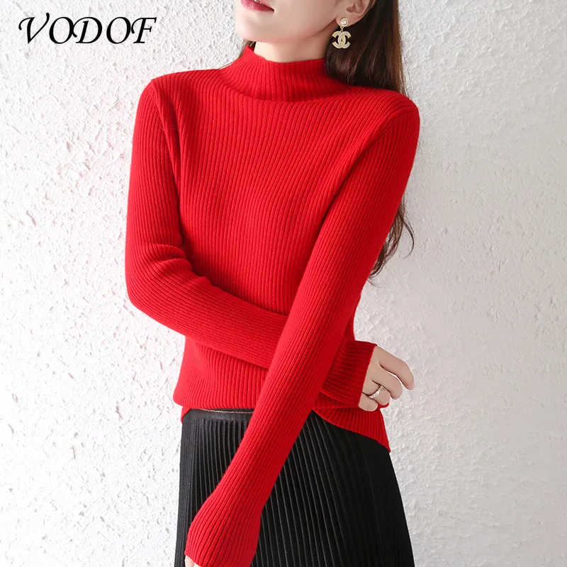 VODOF Soft Loose Knitted Cashmere Sweater Women 2021 New Winter Loose Solid Color Women's Pullover Warm Basic Knitted Pullover