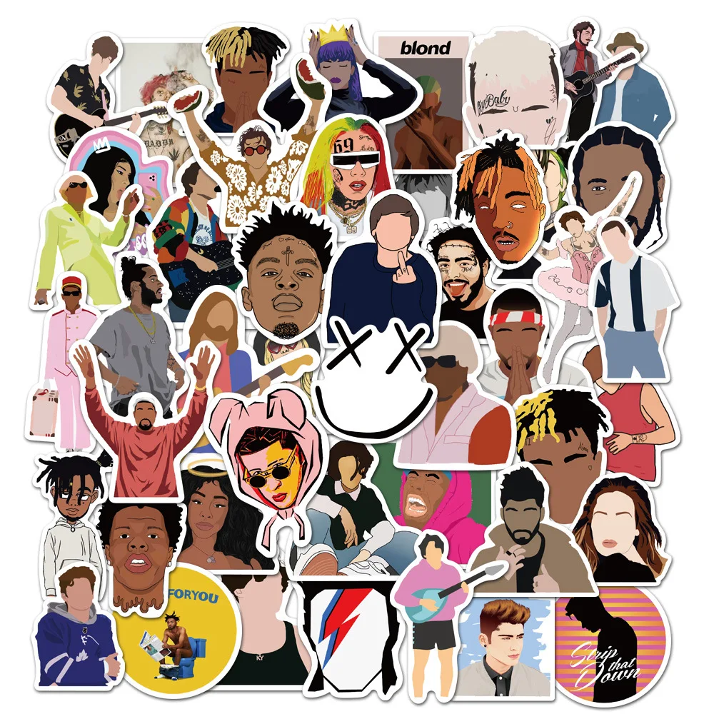 50 Pcs Musician Series Stickers Aesthetic Journal XXXtentation TheWeeknd CharliePuth 6ix9ine Marshmello BrunoMars Stickers Diary