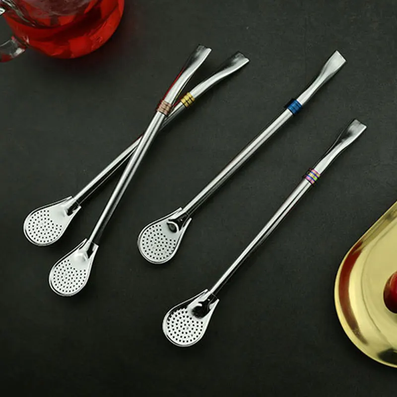 Stainless Steel Drinking Straw Spoon Tea Filter Yerba Mate Tea Straws Bombilla Gourd washable Tea Tools Kitchen Bar Accessories