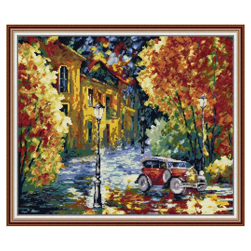 Street View After the Rain Patterns Counted Cross Stitch Set 11CT 14CT 16CT Stamped DMC Cross-stitch Kit Embroidery Needlework