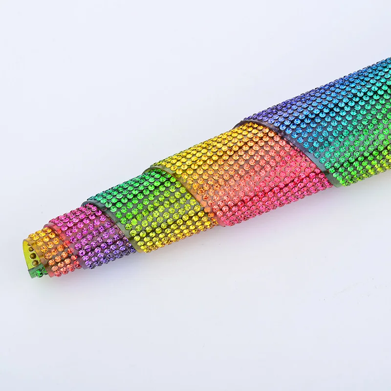 JUNAO 24x40cm Rainbow Crystal Fabric Self Adhesive Rhinestones Ribbon Glass Crystal Banding Beads Trim for DIY Jewelry Accessory image 3