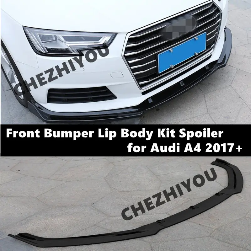 For Audi A4 B9 Sedan 2017-2020 Carbon Fiber Look / Black Car Front Bumper Lip Body Kit Spoiler Splitter Diffuser Cover 3 Pieces