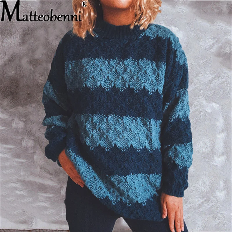 

Argyle Plaid Loose Knitted Pullover Sweater Women Autumn Winter Long Sleeve O Neck Striped Korean Fashion Pull Femme Jumper Tops