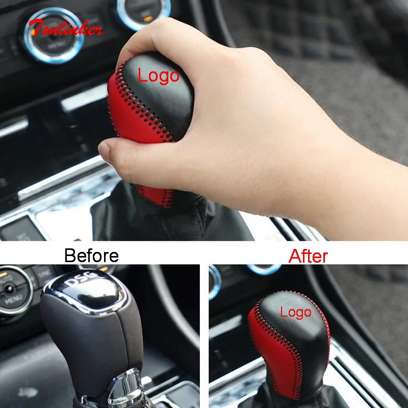 Tonlinker Interior Gear/Handbrake Cover Case sticker for SKODA OCTAVIA/RS/Superb 2015-19 Car Styling 1 PCS Leather Cover sticker