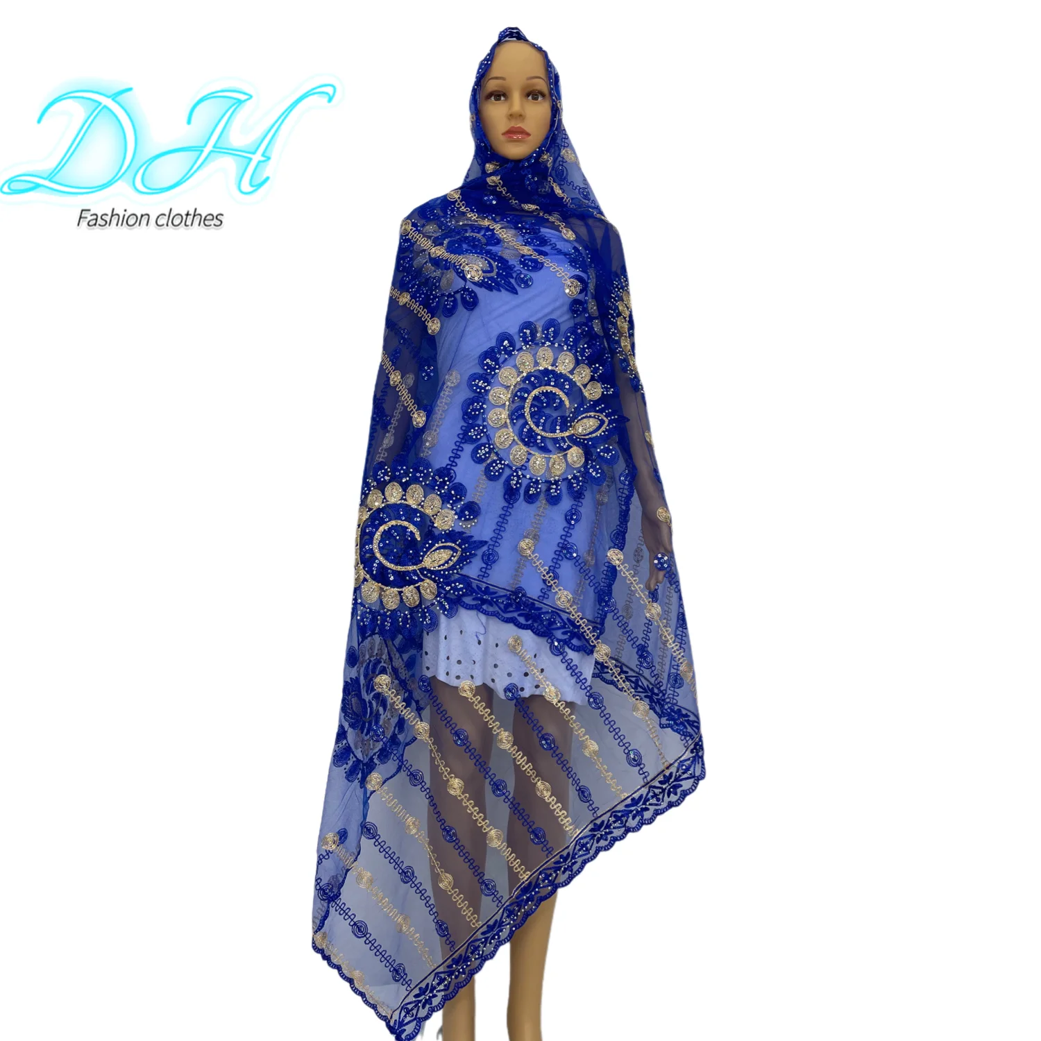 2021Fashionable African Women Scarfs Small Flower Embroidery Lovely Design Net Scarf Breathe and Soft Hijab Shawls Pashmina