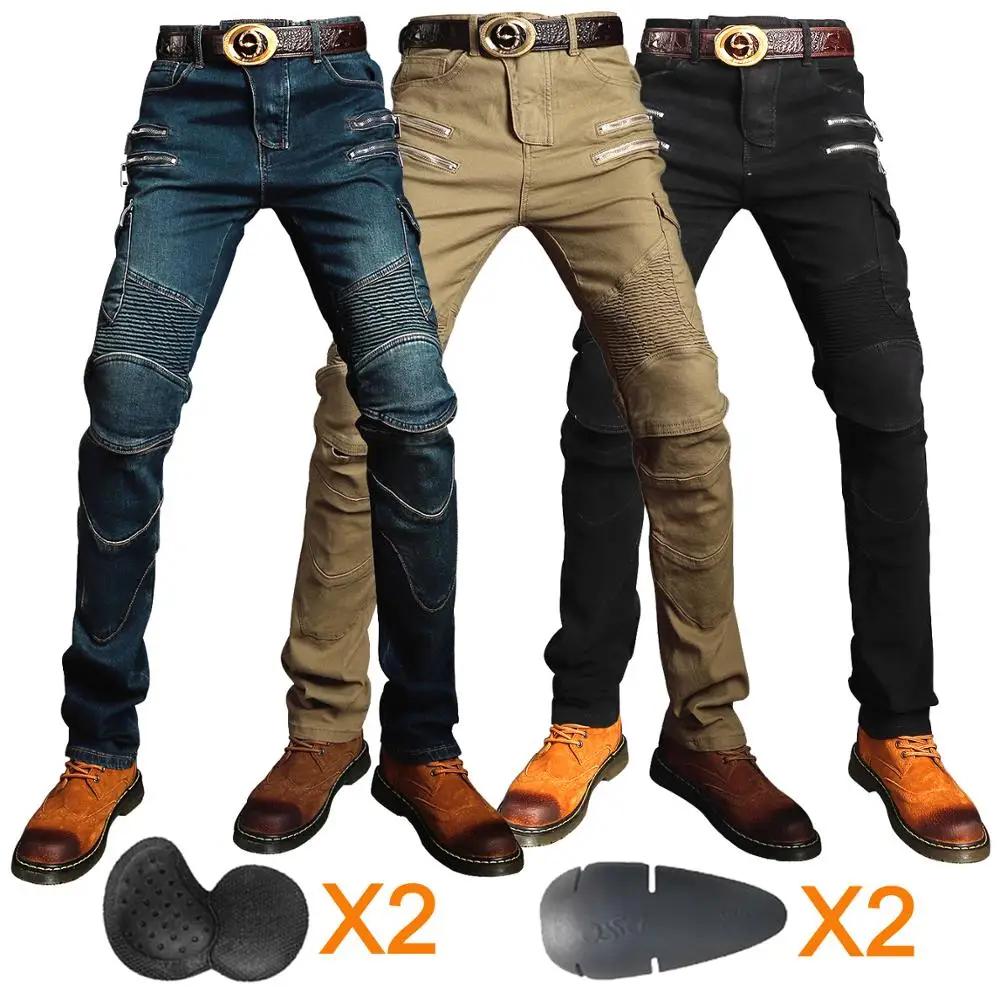 

Hithotwin Motorcycle Riding Pants Moto Jeans Protective Pants Motocross Racing Denim Jeans zipper with 4 Knee Hip Pads