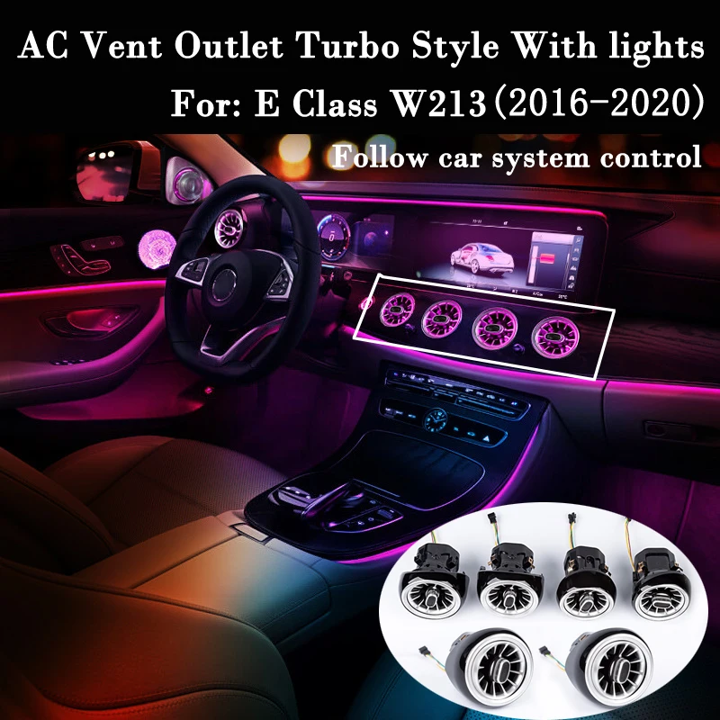 

AC Vent Outlet Turbo Style With Light For Mercedes Benz E Class W213 2016-2021 Front Console Air Condition Replace Ambient Lamp