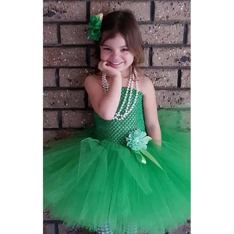 Green Flowers Girls Tutu Dress St Patricks Day Costume For Kids St. Patrick's Day Party Dress Up Holiday Dresses For Girls