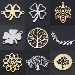10pcs/lot Hollow Clover Leaf DIY Charms Wholesale 316 Stainless Steel Lucky symbol Connectors Charm Maple leaf Jewelry Pendant