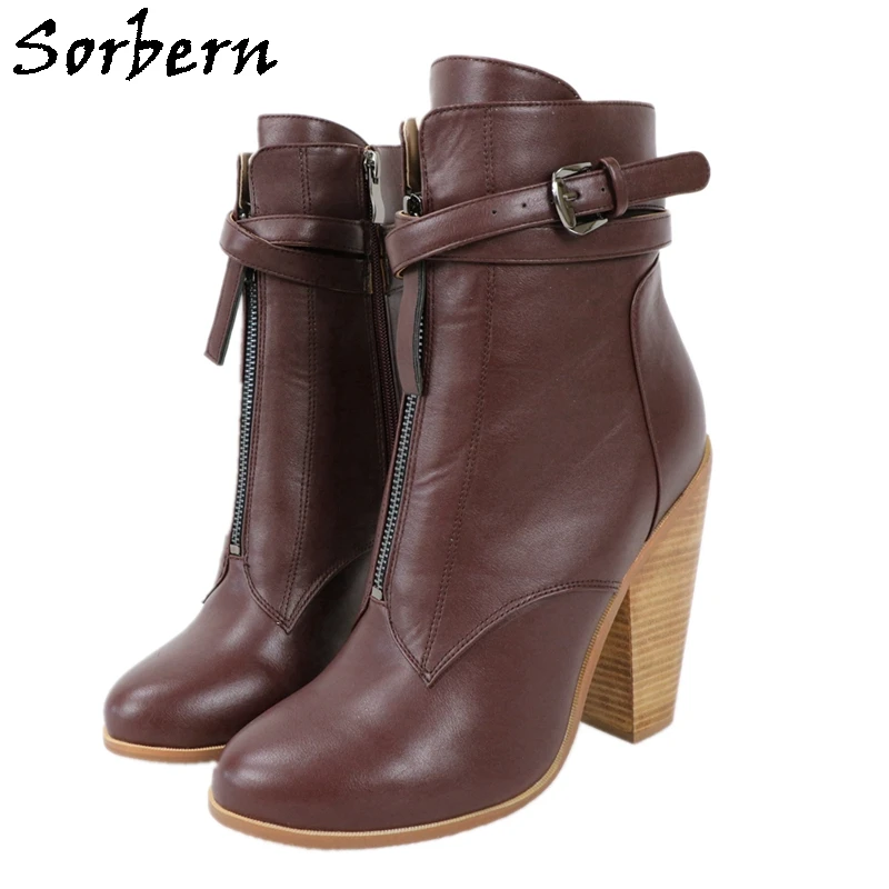 Sorbern Cute Round Toe Ankle Boots Women Block Heels Unisex Styles Chunky Heel Shoes Work Boots Winter Size 43 Custom Colors