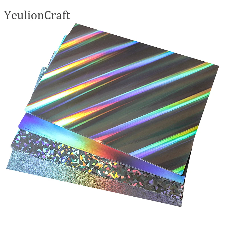 Chzimade 5Pcs A4 Size Reflective Flash Cardboard Foil Paper Rainbow DIY Glossy Decorative Paper Laser Cardboard Crafts