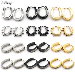 Alisouy 2pcs Crystal U Pattern Oval Rivet Cone Stainless Steel Women Men Huggies Ear Buckle Hoop Earring Unisex Piercing Jewelry