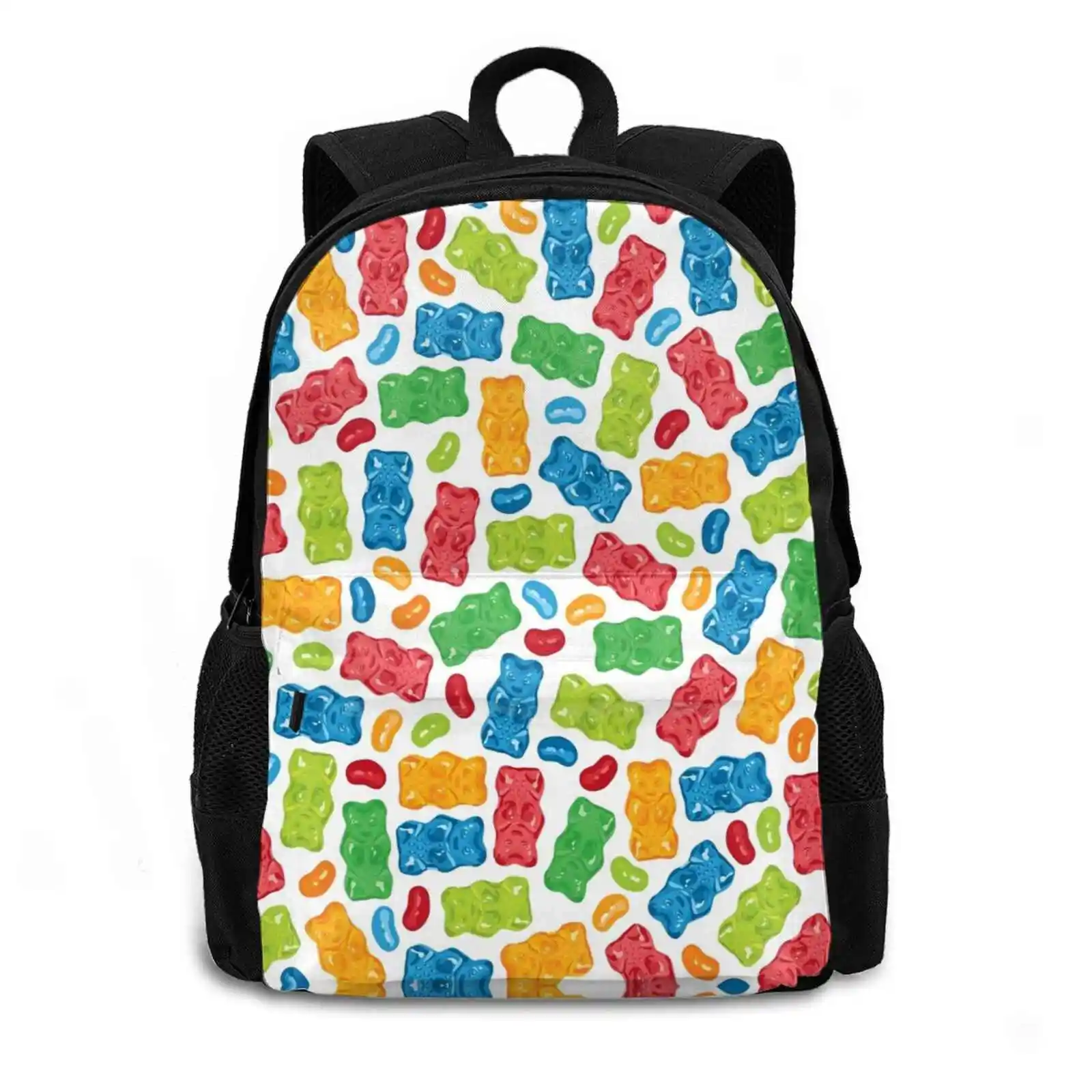 Jelly Beans & Gummy Bears Pattern Bag Backpack For Men Women Girls Teenage Mint Pastel Blue Pink Yellow Rainbow Gummy Bears