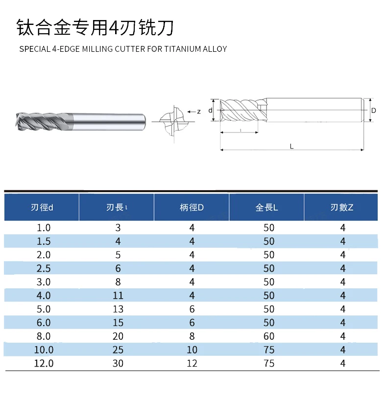 Di Luar HRC60 4 Flute End Mills Khusus untuk Titanium Alloy Baja Tahan Karat Tungsten Steel Milling Cutter Carbide CNC Center