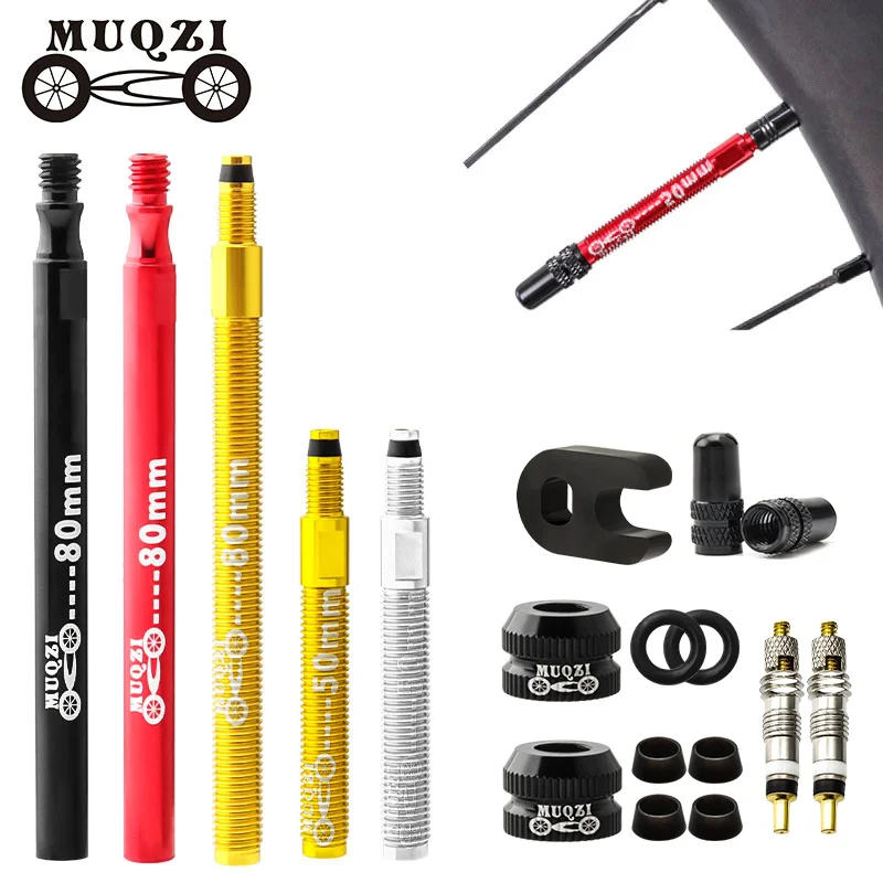 MUQZI 2PCS Presta Valve Extender 50mm 60mm 80mm Bike Clincher Tire Removable Valve Inner Tube Extension Valve With Core Wrench