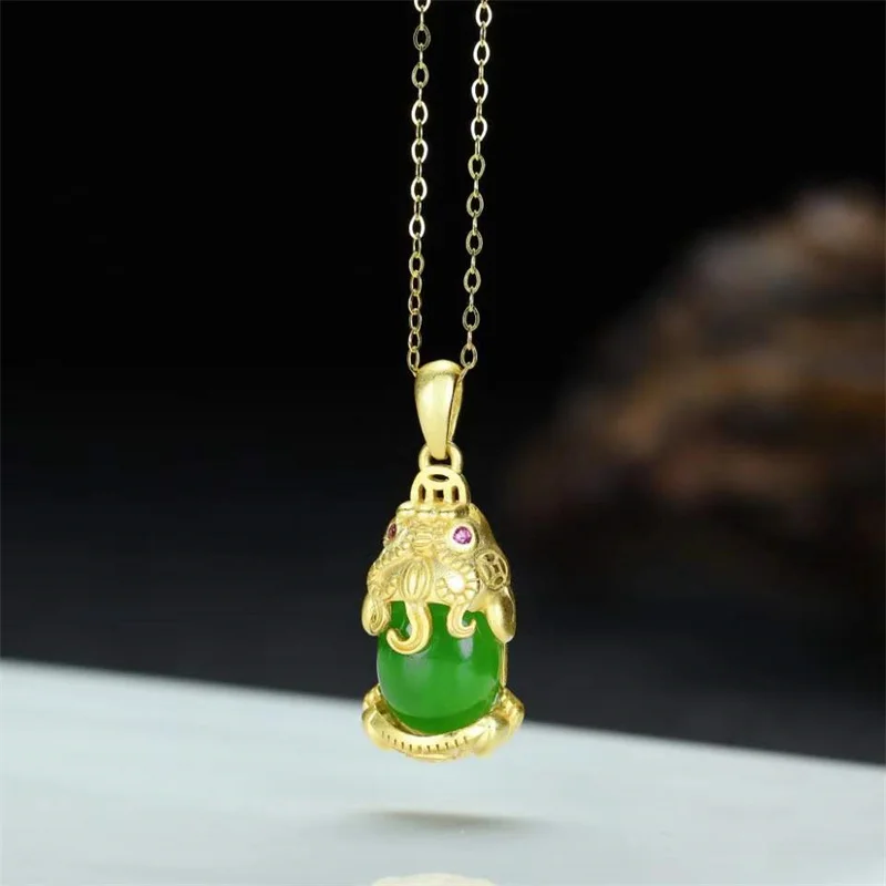 Hot Selling Natural Hand-carved Chalcedony Gufajin Inlay jade pixiu Necklace Pendant Fashion Jewelry Men Women Luck Gifts