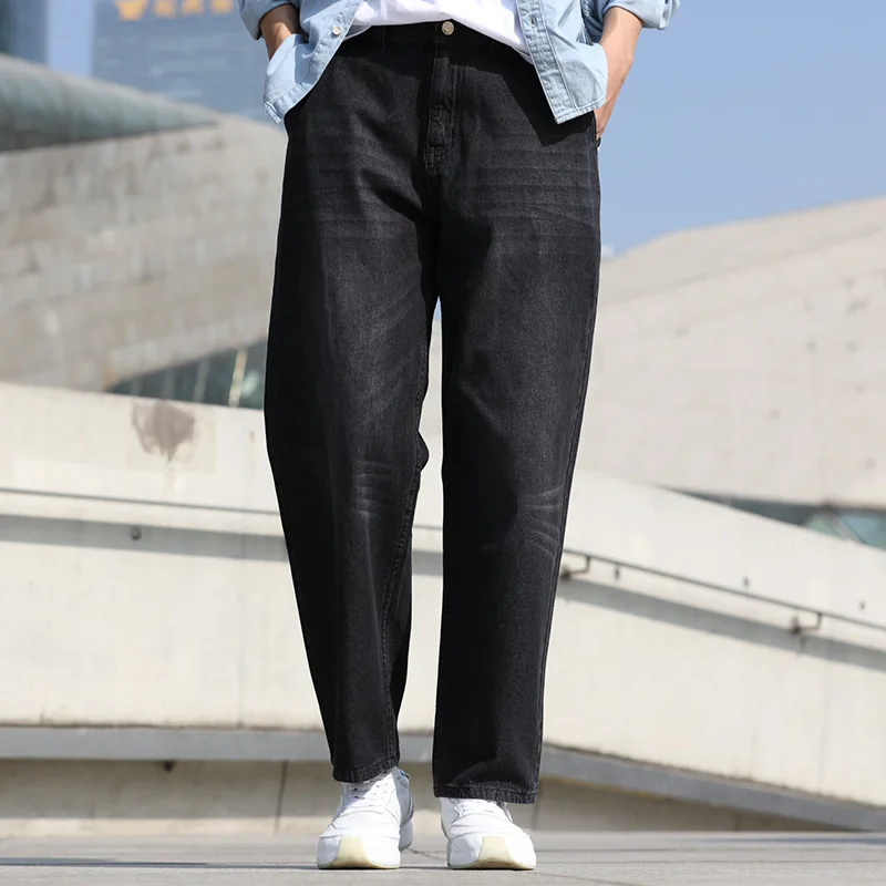 Summer Thin Section Breathable Men's Straight Large Size Loose Denim Jeans Hip Hop  Streetwear Wide Leg Pants  Black Trousers