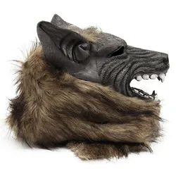 Halloween Latex Rubber Wolf Head Hair Mask Werewolf Gloves Costume Party Scary Decor Novelty Animal Full Face Mask Cosplay Fancy