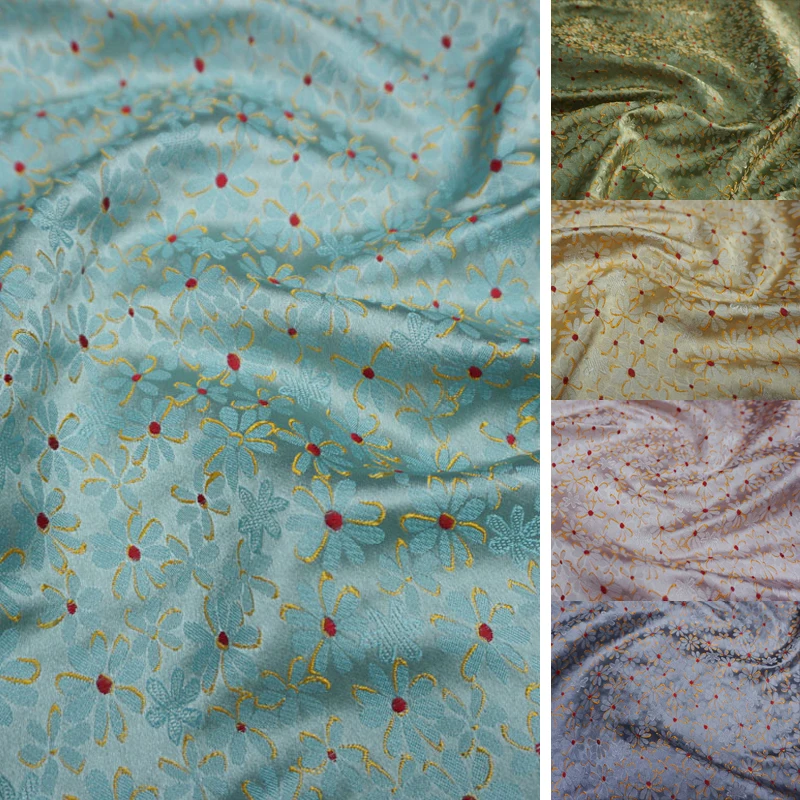 

100*74cm Retro Oriental Style Brocade Fabric Cute Little Flower Silk Satin Fabric For Diy Sew Cheongsam Garment