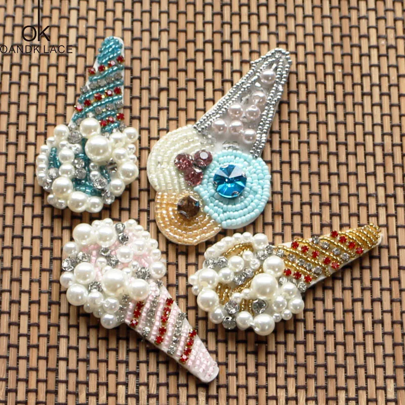 3D Handmade Rhinestone Beaded Patches Colorful Sew on Crystal Patch beading Applique Cute Patch Rainbow,Ice-cream,umbrella