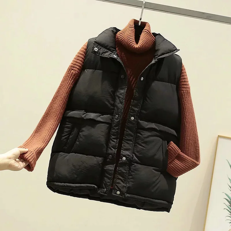 Women Sleeveless Vest Winter Warm Plus Size 2XL Down Cotton Padded Jacket Female Veats Mandarin Collar Sleeveless Waistcoat