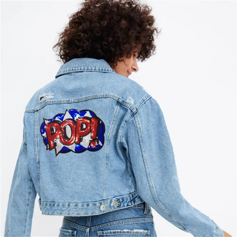 Clothing Women Shirt Top Diy Large Patch Letters Sequins deal with it T-shirt girls Iron on Patches for clothes Stickers