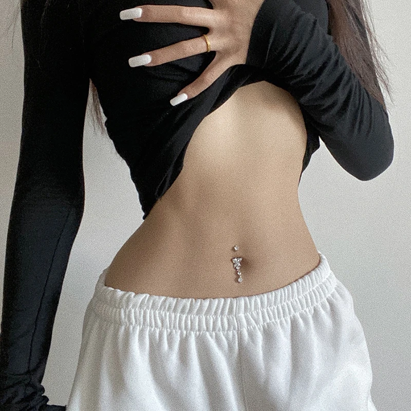 Butterfly Piercing Belly Button Navel Ring Silver Body Decorations Real 925 Sterling Jewelry For Women Fashion Punk 1.5 MM Thick