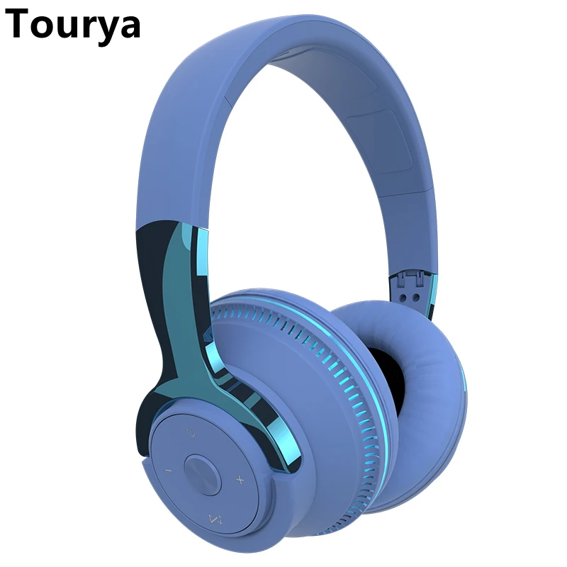 Tourya H2 Wireless Headphones Colorful LED Lights Bluetooth Headphone Bass Stereo Earphones Low Delay Headset for Phone Gaming