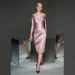 2024 Customized Modern Mother of the Bride Dresses Plunge V Neckline Mother Gowns Knee Length Mother of Groom Gowns 3/4 Sleeves