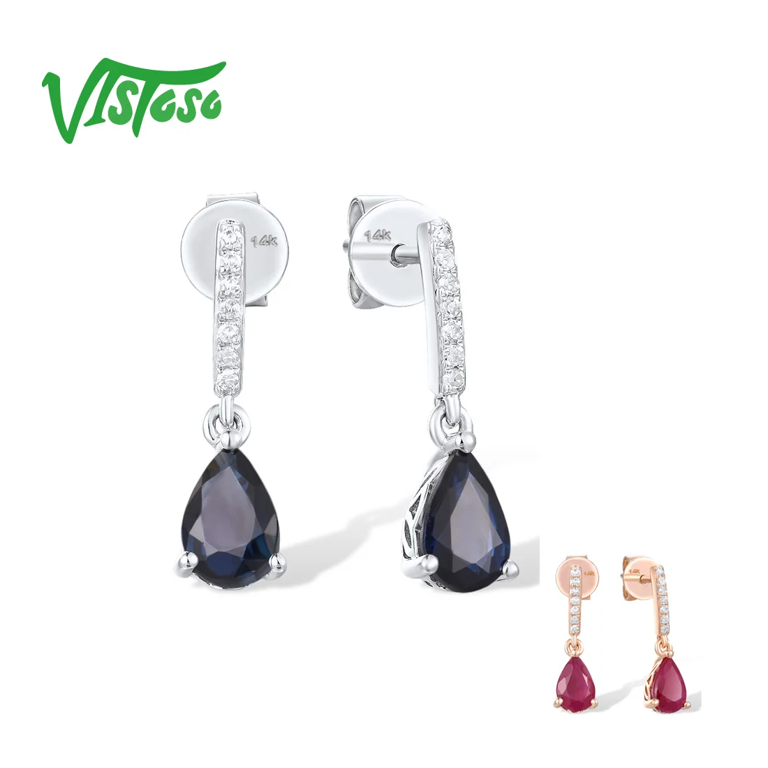 

VISTOSO Gold Earrings For Women 14K 585 White Rose Gold Sparkling Blue Sapphire Ruby Diamond Trendy Party Gifts Fine Jewelry