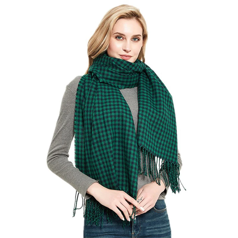 Autumn winter warm temperamental new arrival high quality vintage elegant plaid casual wild knit comfortable tassel scarf