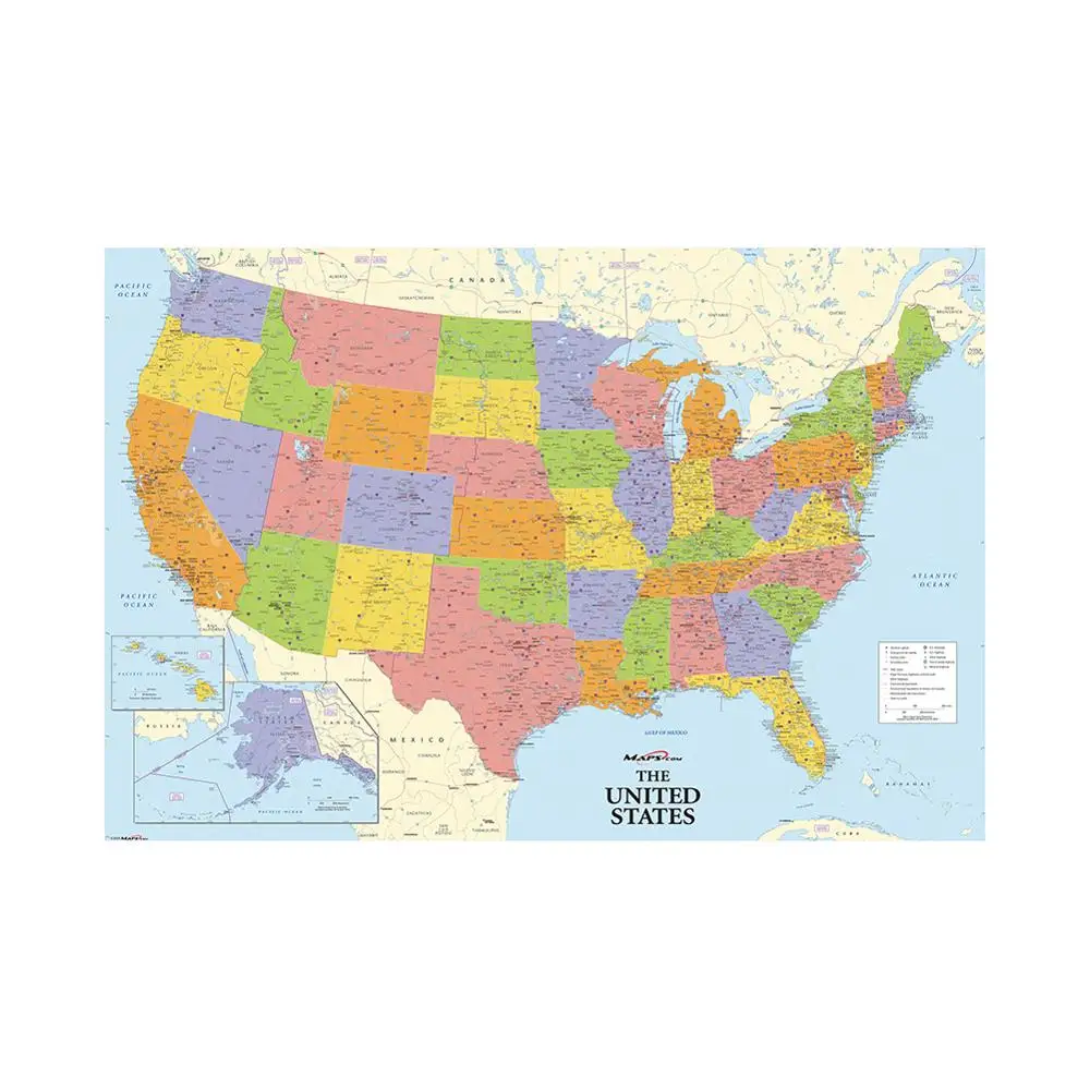 150x100cm Non-woven Map of United States with Details For Beginner And Education