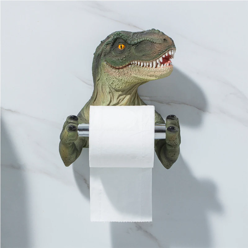 

Resin Dinosaur Shape Toilet Paper Roll Holder Wall-Mounted Wc Tissue Storage Creative Towel Rack Bathroom Accessories Decoration