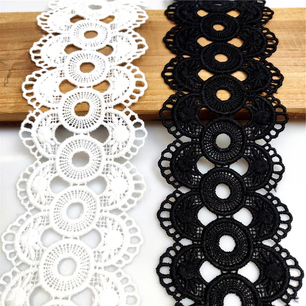 New Arc edge Embroidered Lace Fabric 6.5 cm Width Hollow Flowers Lace Ribbon Craft Sewing Accessories For Dress Decor 1 yard