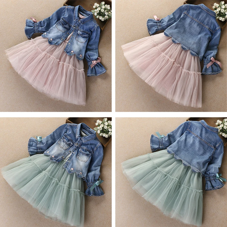 IYEAL Newest  Spring Autumn Baby Girls Clothes Sets Denim Jacket+TUTU Dress 2 PCS Kids Suits Infant Children Clothing Set