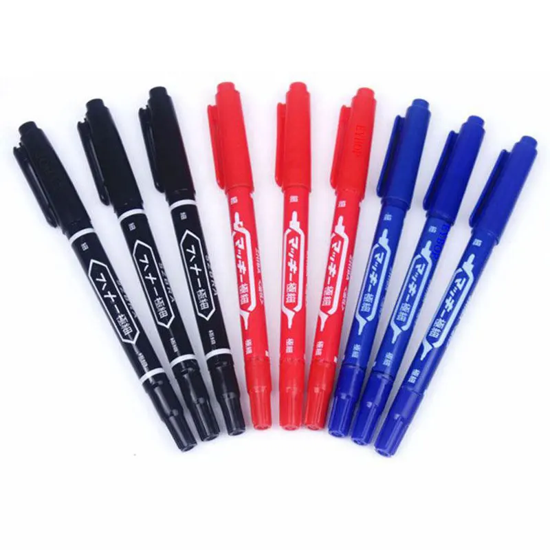 1/3/5PcsTwin Tip Permanent Marker Pen Black/Blue/Red Fine Point Waterproof Ink Nib Crude Nib Ink 0.5mm-1mm Fine Color