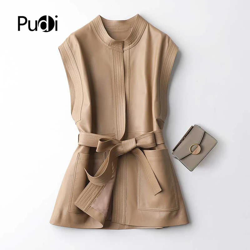 

PUDI New women genuine sheep leather Vest voat lady female real sheep skin Jacket fall/winter Coats A20122